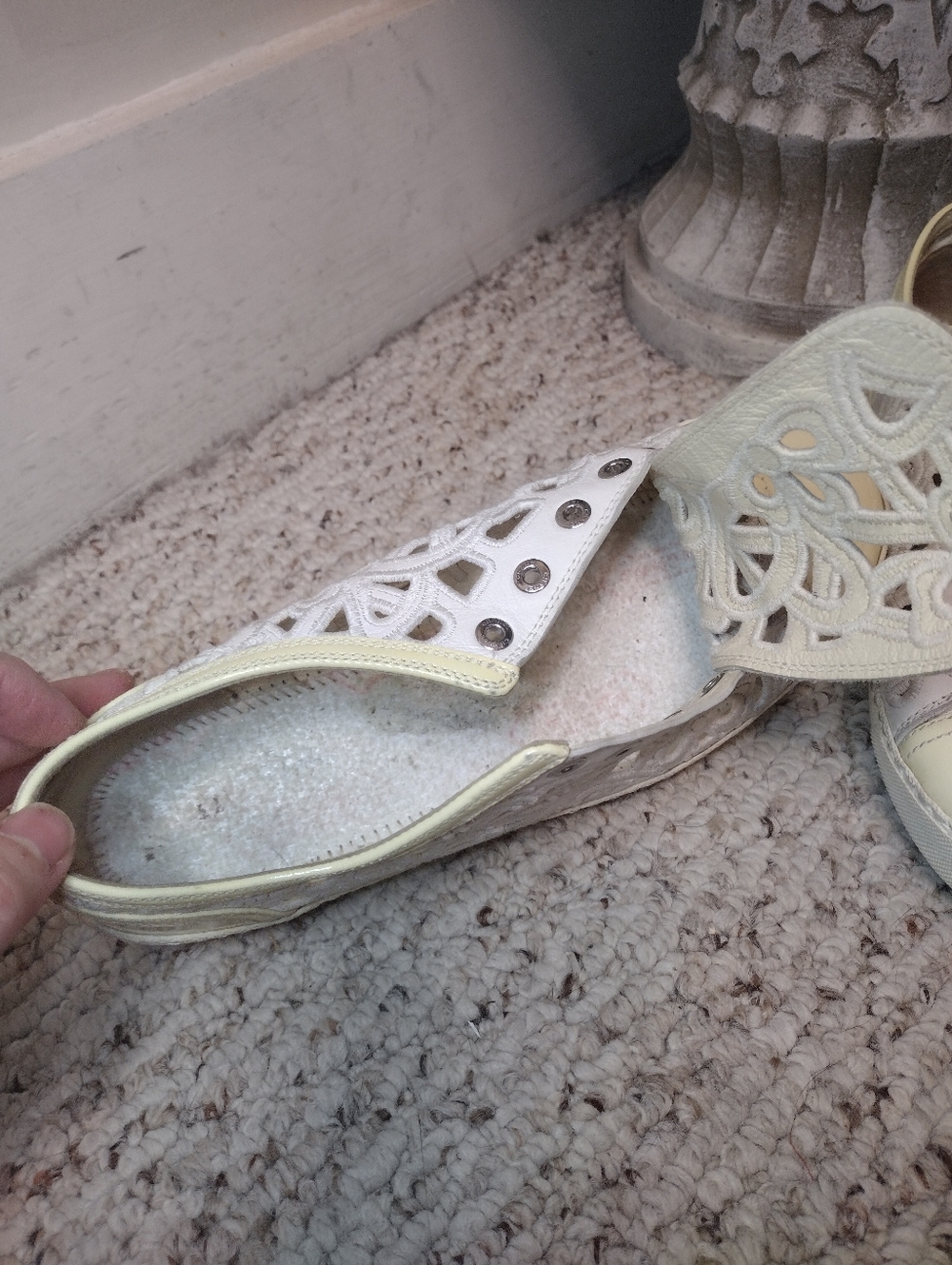Chanel White & Cream Floral Laser Cutout Lace-up Sneakers - Picture 6 of 9